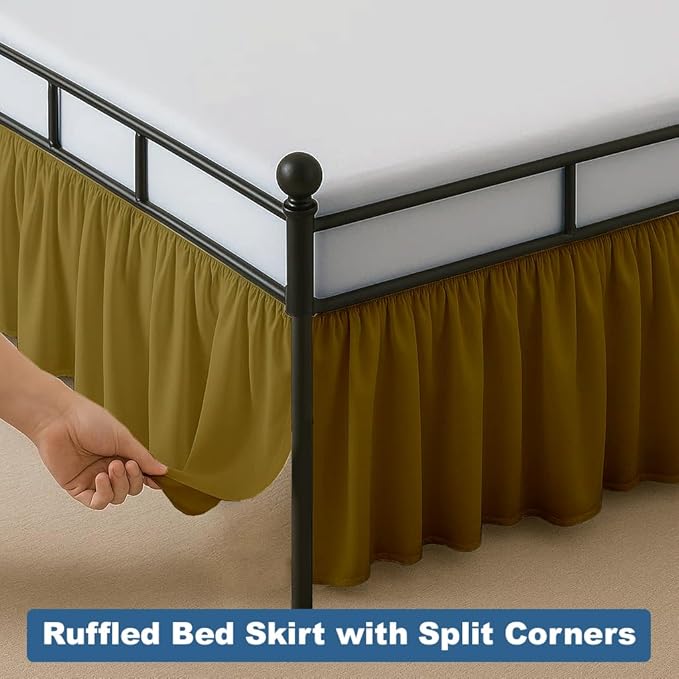 Ruffled Bed Skirt Split Corners with Platform, Tailored Fit Hotel Quality Wrinkle Free Ultra-Soft Microfiber Dust Ruffle, Upto 18 Inch Drop, Twin, Taupe