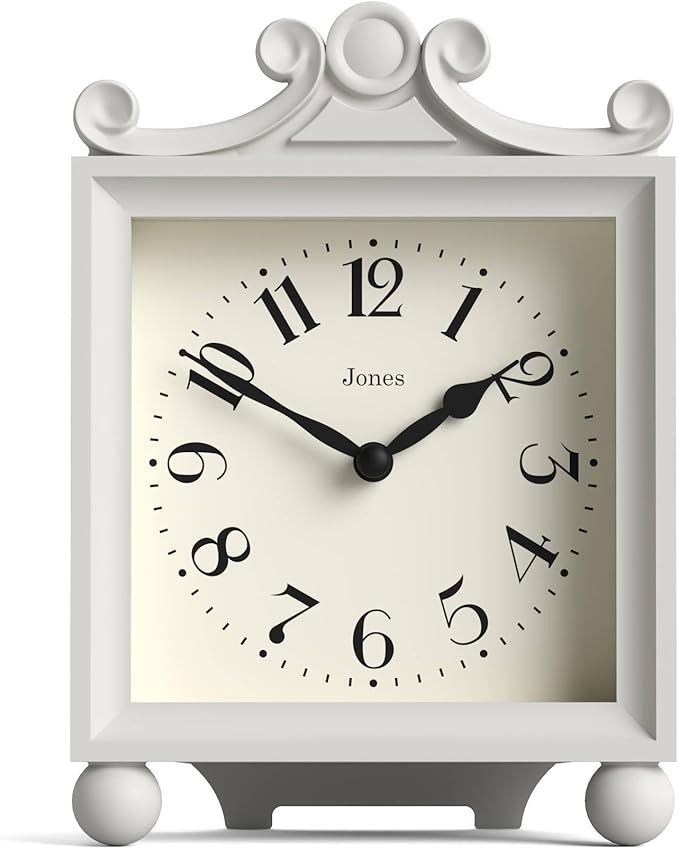 JONES CLOCKS® Parlour Mantel Clock | Classic Carriage Clock | Pale Gray | Elegant Square Decorative case, Perfect for Mantel, Shelf, Table or Bedside