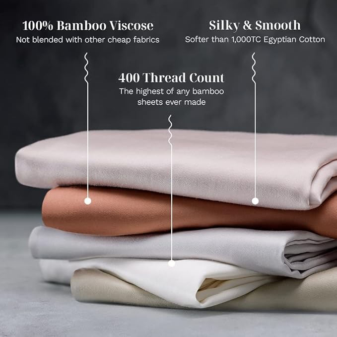 LUXOME 100% Rayon (Viscose) from Bamboo Pillowcase Set (Standard/Queen) | 400 Thread Count | Moisture-Wicking | Envelope Closure | Ivory