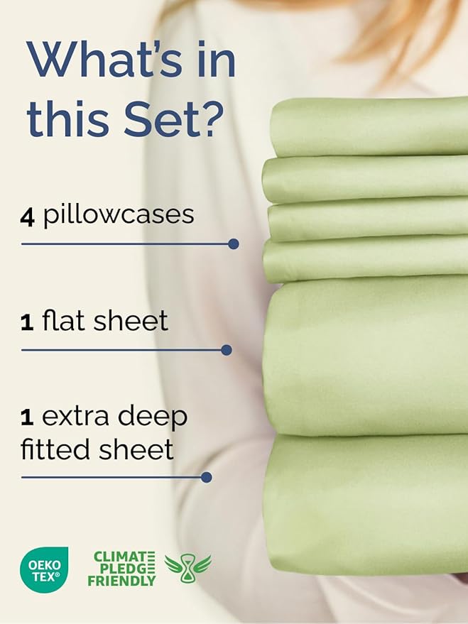 Extra Deep Full Sheet Set - 6 Piece Breathable & Cooling Sheets - Hotel Luxury Bed Sheets Set - Easy & Secure Fit - Soft, Wrinkle Free & Comfy Sheets Set - Light Sage Sheet Set with Extra Deep Pockets