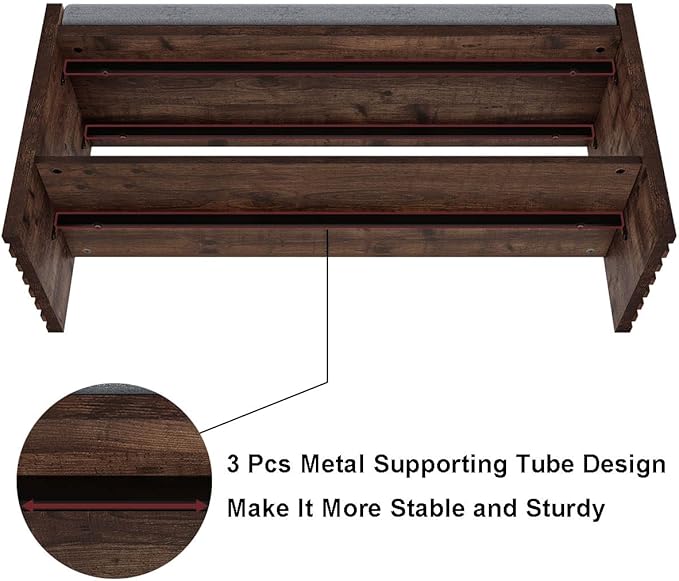 BON AUGURE Shoe Bench with Storage, Entryway Bench with Cushion & 2-Tier Shoe Rack, Modern Ottoman Storage Bench for Mudroom, Hallway, Bedroom (Rustic Oak, 40 Inch Wide)