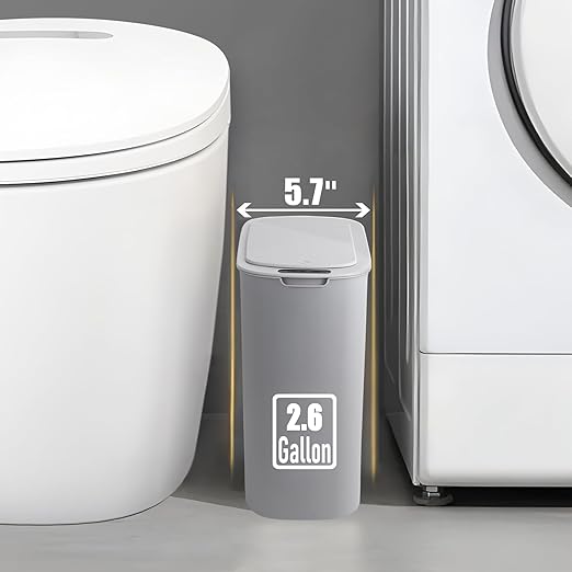 TIPGO Automatic Motion Sensor Bathroom Trash Can with Lid, 2.6 Gallon Touchless Trash Bin, Smart Garbage Can Plastic Slim Wastebasket for Bedroom, Office, Dorm (Grey)