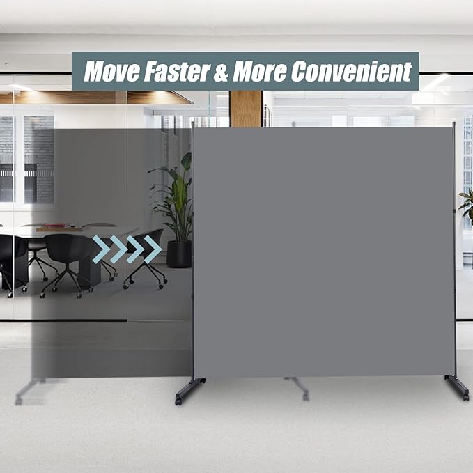 Room Divider Folding Privacy Screens with Wheels, 6FT Tall Divider for Room Separation, Movable Room Partitons and Dividers, Indoor Room Dividers Panel with Fabric (Grey, 1 Panel-71‘’-Wheels)