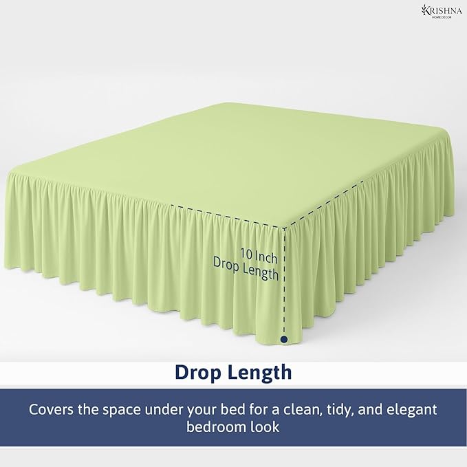 KRISHNA Ruffled Bed Skirt with Split Corners Twin, 100% Microfiber Hotel Quality, 10 Inch Drop Dust Ruffle Gathered Bedskirt with Platform, 39" x 75", Sage