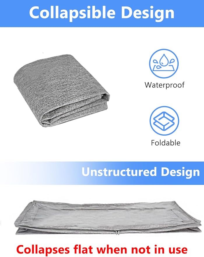 Low Profile Under Bed Storage, 3-Inch High Foldable Underbed Storage Bins with Lid & Zipper, No Structure, Super Slim Clothes Organizer for Crib Dorm Couch Low Bed, 8-Pack, Clear Top