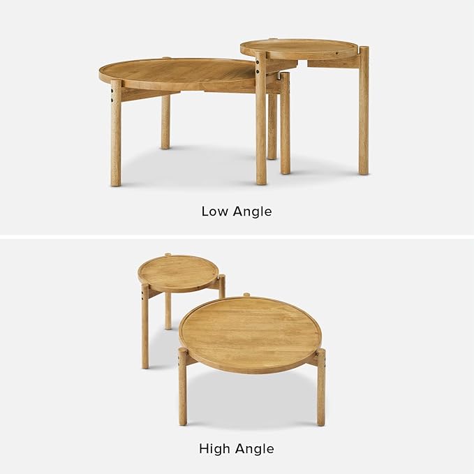 mopio Dylan Solid Wood Nesting Coffee Table Set (Mango Wood Oak, Round)