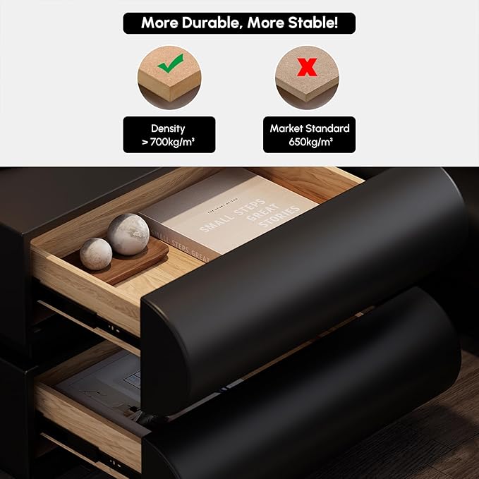 homary Smart Nightstand Modern Black Leather Nightstands with Wireless Charger Bedside Table with 2 Drawers for Bedrooms Living Rooms Offices 19.7" W x 15.7" D x 15.7" H