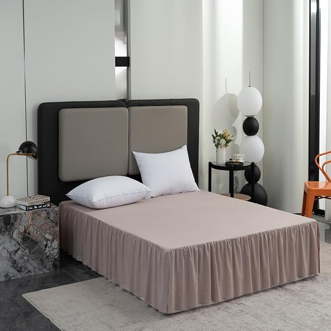 Khaki Bed Skirt King Size Ruffled Bed Skirt with Split Corners, King Bed Skirt 12 Inch Drop, King Size Bed Skirt Khaki for Ruffled Bed Skirt with Split Corners, Bed Skirts King Size