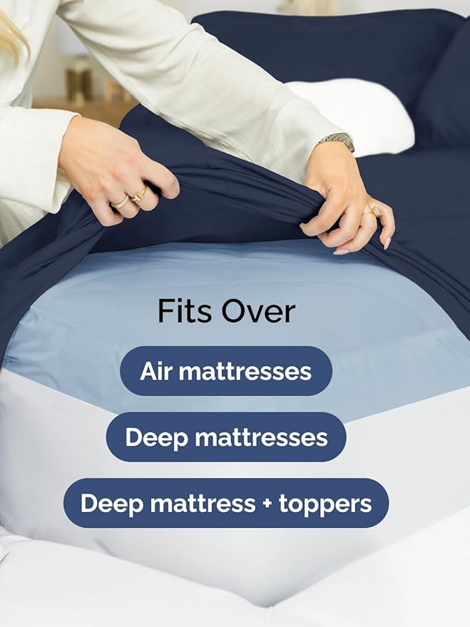 Extra Deep Twin XL Sheet Set - 4 Piece Breathable and Cooling Sheets - Hotel Luxury Bed Sheets Set - Easy Fit - Soft, Wrinkle Free and Comfy Sheets Set - Navy Blue Sheet Set with Extra Deep Pockets