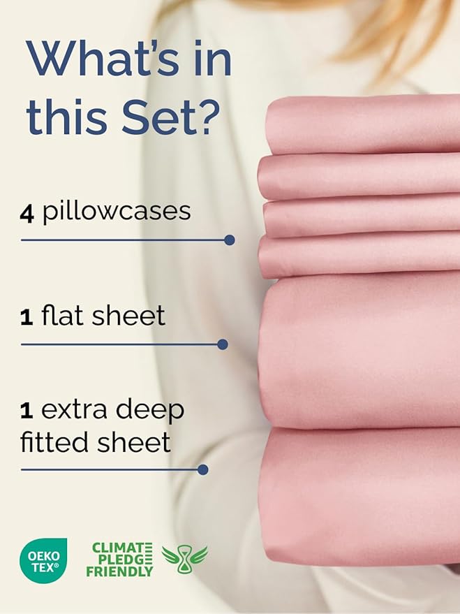 Extra Deep King Sheet Set - 6 Piece Breathable & Cooling Sheets - Hotel Luxury Bed Sheets Set - Easy & Secure Fit - Soft, Wrinkle Free & Comfy Sheets Set - Baby Pink Sheet Set with Extra Deep Pockets