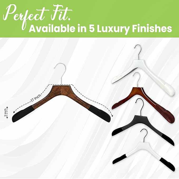 Premium Luxe Wood Coat Hangers, Wide Shoulder Wooden Jacket Hangers with Velvet Grip, Heavy Duty Luxury Hangers for Coats & Blazers, Mahogany with Black Velvet, 6 Pack
