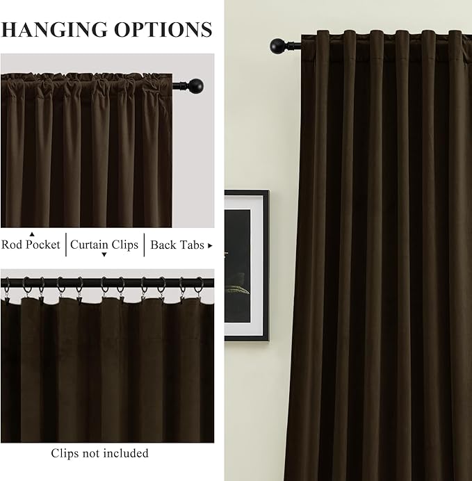 AUSSPVOCT Brown Velvet Curtains 84 Inches for Bedroom, Room Darkening Drapes Super Soft Elegant Thermal Insulated Soundproof Window Curtains for Living Room, Back Tab Rod Pocket, W52 x L84, 2 Panels
