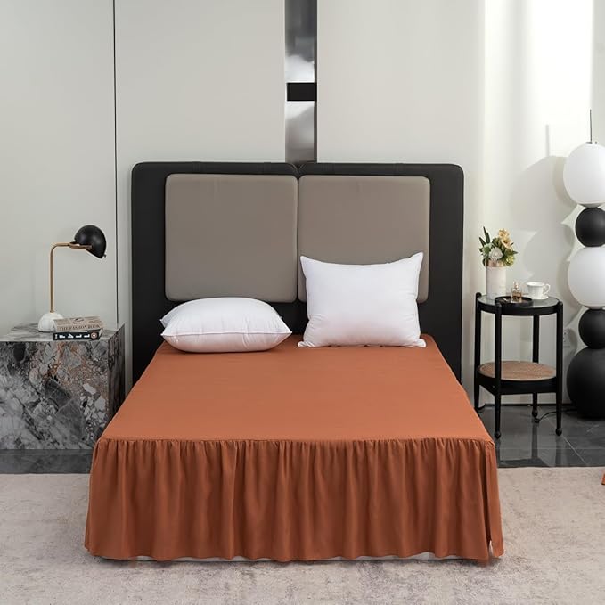 Terracotta Bed Skirt Full Size Ruffled Bed Skirt with Split Corners, Full Bed Skirt 14 Inch Drop, Full Size Bed Skirt Terracotta for Ruffled Bed Skirt with Split Corners, Bed Skirt Full Size