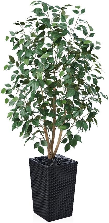 5ft Artificial Ficus Tree,Tall Faux Tree with Silk Leaves & Real Wood Trunk,UV Resistant Potted Fake Plant with Pebbles & Planter-Indoor Outdoor Floor Plant for Home,Living Room,VN129