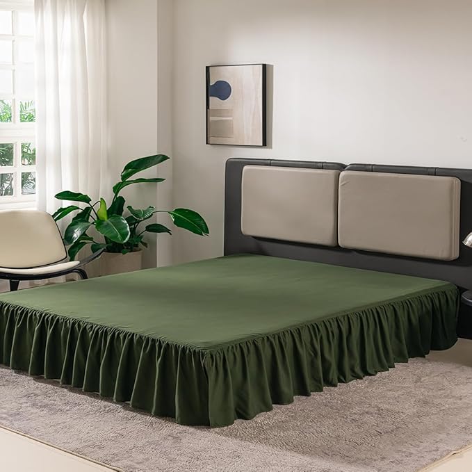 TSUTOMI Green Bed Skirt Twin Size Ruffled Bed Skirt with Split Corners, Twin Bed Skirt 12 Inch Drop, Twin Size Bed Skirt Green for Ruffled Bed Skirt with Split Corners, Bed Skirt Twin Size
