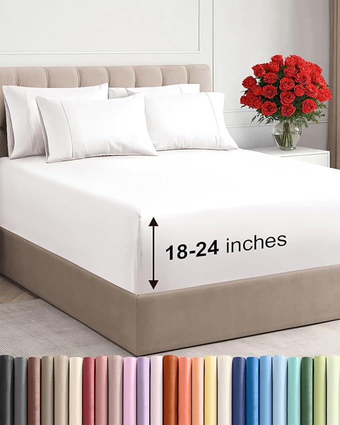 Extra Deep Queen Sheet Set - 6 Piece Breathable and Cooling Sheets - Hotel Luxury Bed Sheets Set - Easy Fit - Soft, Wrinkle Free and Comfy Sheets Set - Antique White Sheet Set with Extra Deep Pockets