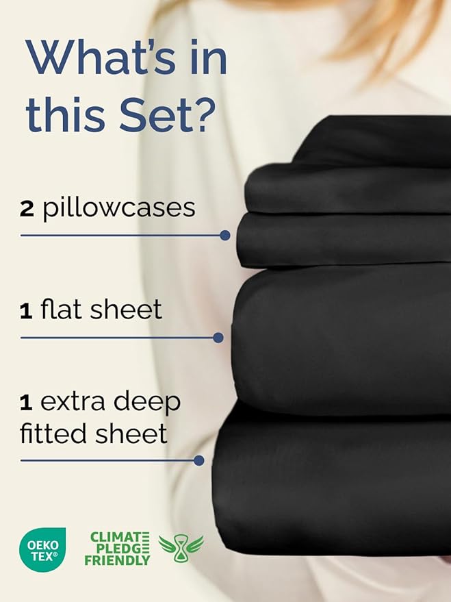 Extra Deep Twin XL Sheet Set - 4 Piece Breathable & Cooling Sheets - Hotel Luxury Bed Sheets Set - Easy & Secure Fit - Soft, Wrinkle Free & Comfy Sheets Set - Black Sheet Set with Extra Deep Pockets