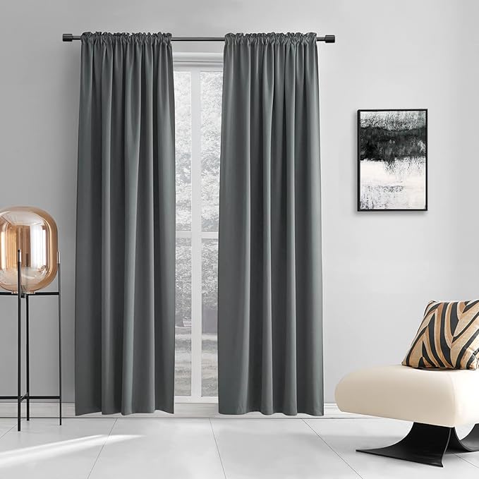 DONREN Patio Blackout Curtain Panels - Summer Home Decoration Thermal Insulated Rod Pocket Blackout Draperies/Drapes for Bedroom (2 Panels, 60 inches x 96 inches, Medium Grey)
