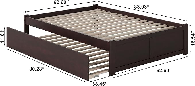AFI Concord Queen Size Platform Bed with Footboard & Twin XL Trundle in Espresso