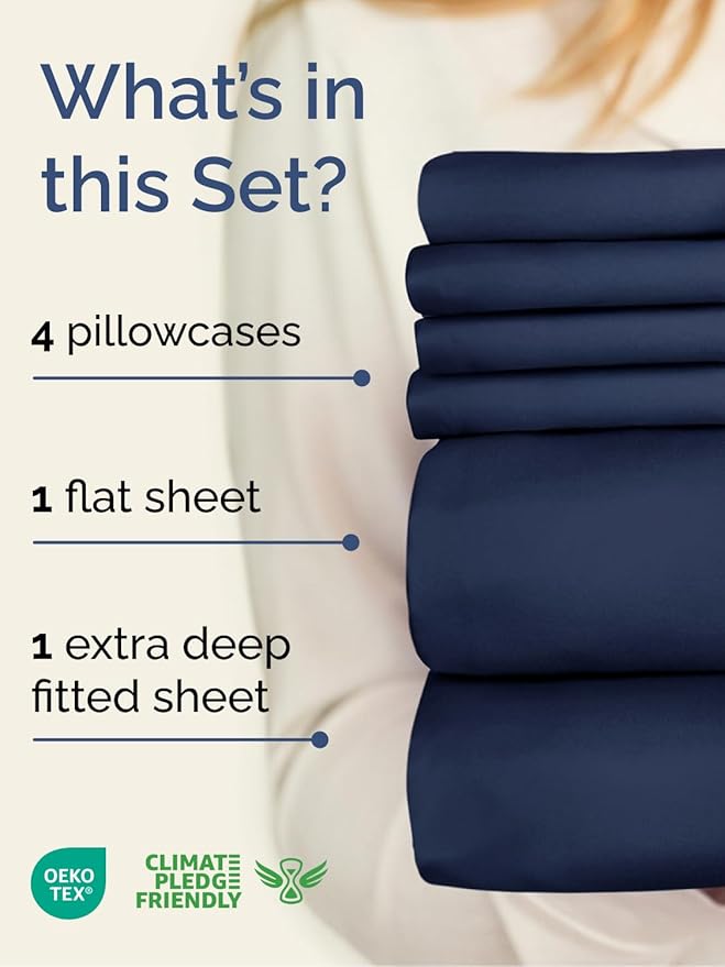 Extra Deep Full Sheet Set - 6 Piece Breathable & Cooling Sheets - Hotel Luxury Bed Sheets Set - Easy & Secure Fit - Soft, Wrinkle Free & Comfy Sheets Set - Navy Blue Sheet Set with Extra Deep Pockets