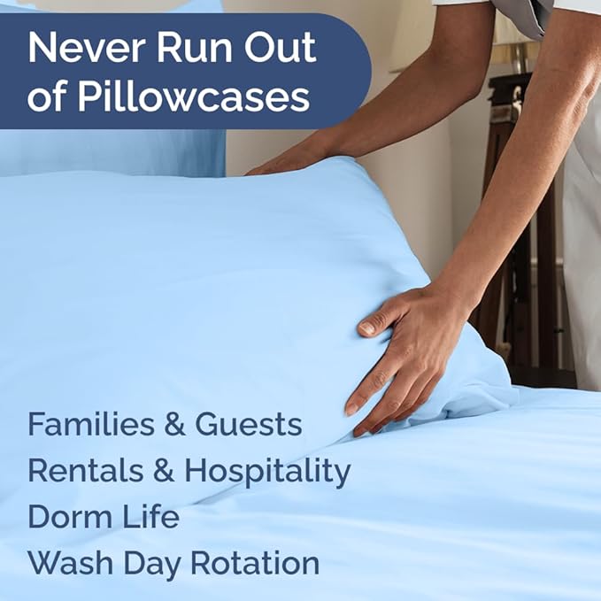 King Pillow Cases Set of 10 - Ultra Soft Hotel Quality Pillowcase Covers - Comfy. Cozy & Wrinkle Free - Shrink, Stain and Fade Resistant - Machine Washable Pillow Protectors - 10 Pcs Set - Light Blue