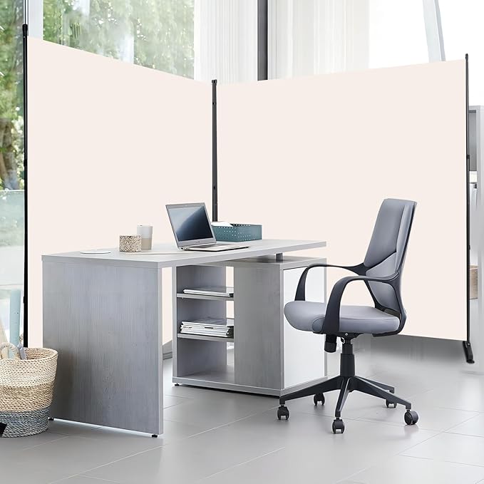 Room Divider Folding Privacy Screens with Wheels, 6FT Tall Divider for Room Separation, Movable Room Partitons and Dividers, Indoor Room Dividers Panel with Fabric (Beige, 2 Panel-142‘’-Round Pad)