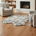 Super Area Rugs Premium Genuine Sheepskin Rug 4' x 6' Long Fur Soft & Natural Shaggy Living Room Rug, Wolf Tip Brown, Four Pelt