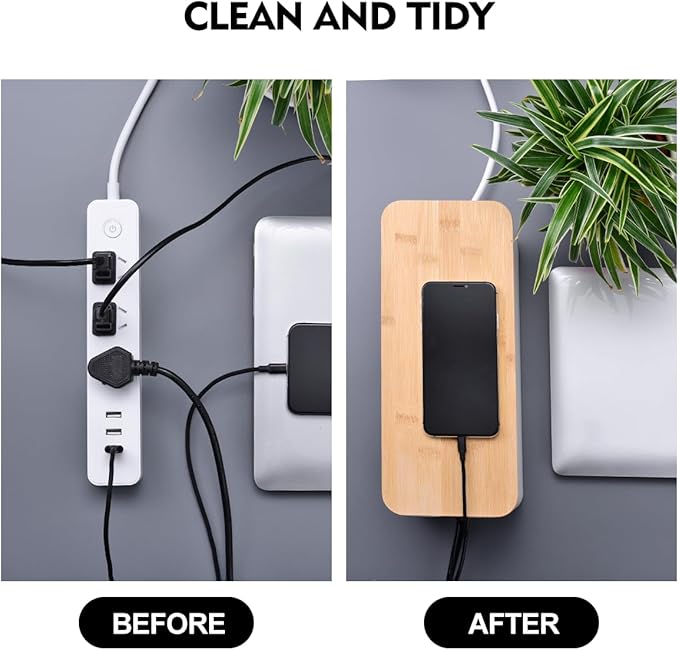 2 Pack Large Cable Management Box – Wooden Style Cord Organizer and Cover for TV Wires, Computer, Router, USB Hub and Under Desk Power Strip – Safe ABS Material and Baby-Pets Proof Lock (White)