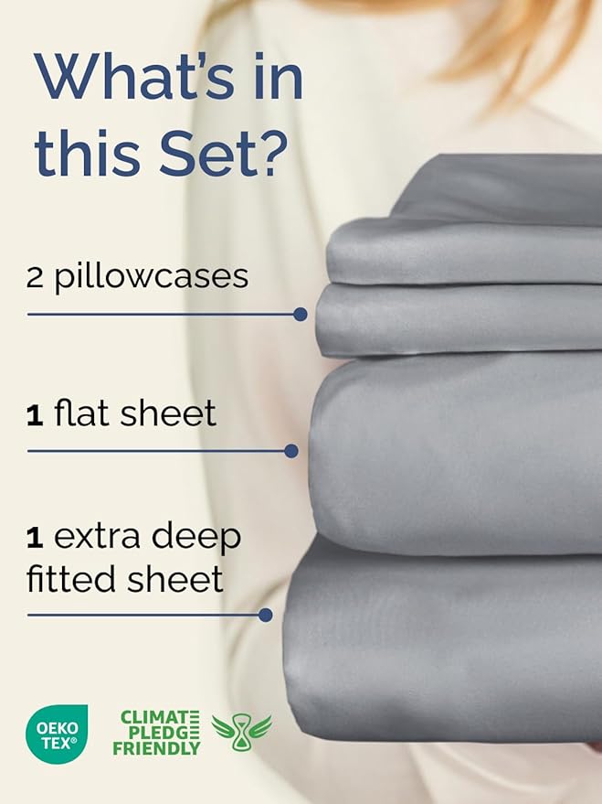 Extra Deep Twin Sheet Set - 4 Piece Breathable & Cooling Sheets - Hotel Luxury Bed Sheets Set - Easy & Secure Fit - Soft, Wrinkle Free & Comfy Sheets Set - Steel Blue Sheet Set with Extra Deep Pockets