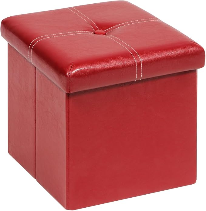 B FSOBEIIALEO Folding Storage Ottoman Cube, Faux Leather Footrest Seat Coffee Table, Red 11.8"x11.8"x11.8"