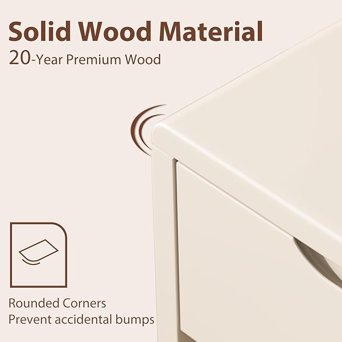 Solid Wood Nightstand White Night Stand with Drawers Mid Century Modern Nightstand with Storage,Wood Night Stand,Small Bedside Table for Bedroom,Living Room,Office,White Bedside Table
