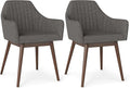 Giantex Upholstered Dining Chairs Set of 2, Mid Century Kitchen Chairs with Solid Wood Legs, Wrap-Around Backrest, Modern Accent Armchair for Living Room, Dining Room, Bedroom, Light Grey