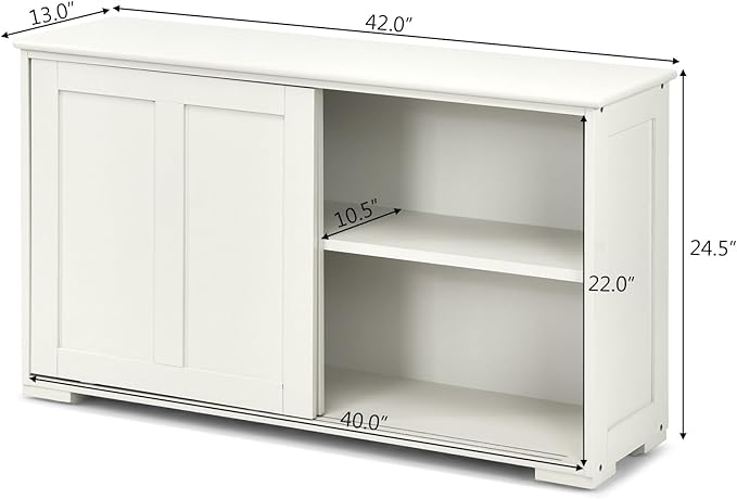 Costzon Sideboard Buffet Cabinet, Wooden Kitchen Storage Cabinet with Adjustable Shelf, Sliding Barn Door, Accent Coffee Bar Cabinet Console Table for Living Room, Dining Room, Hallway (White)