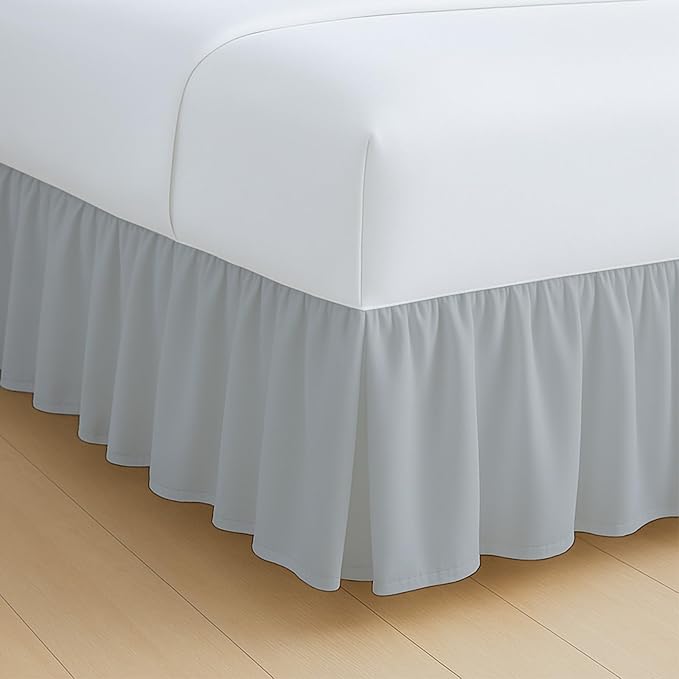 Rajlinen Ruffled Bed Skirt Full XL, 24 Inch Drop Dust Ruffle with Split Corners, 100% Microfiber Bedskirt with Platform, Three-Sided Coverage Ruffled Gathering Design, Light Grey