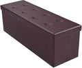Giantex 45" Folding Storage Ottoman Bench, Storage Chest to Support 660lbs, 165L Storage Trunk Footrest Padded Seat Coffee Table for Bedroom Hallway, Faux Leather, Brown