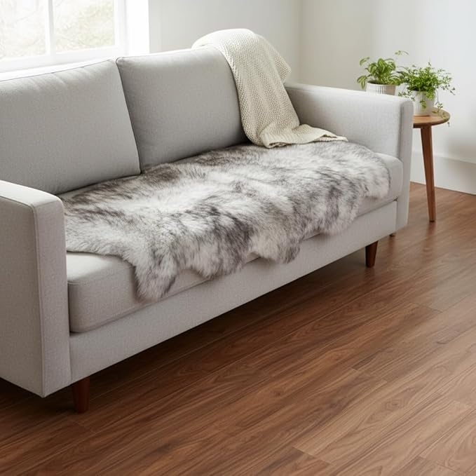 Premium Genuine Sheepskin Rug 2' x 6' Long Fur Soft & Natural Bedside Area Rug, Wolf Tip Brown, Double Pelt
