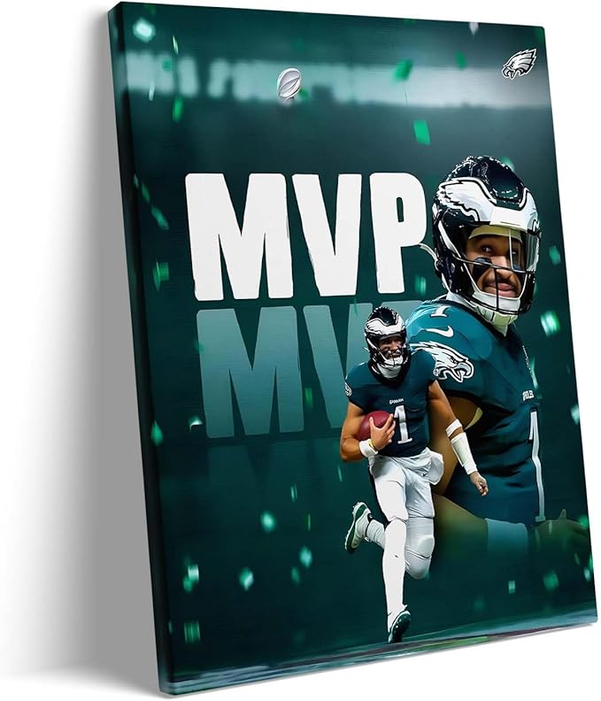 B.B.F MAKE 2025 Super Canvas Bowl Wall Art Champions MVP Hurts Canvas Wall Decor Eagles Poster Print Philadelphia Sports Star Picture Gift Modern Bedroom Living Room Home Decoration, Framed 24x30inch