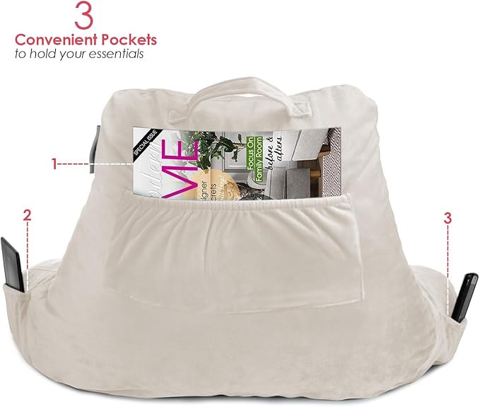 Nestl Reading Pillow with Shredded Memory Foam, Designed for Sitting Up in Bed and Couch, Back and Arms Adjustable Support for Adult & Teens Backrest Pillows for Reading, with Washable Cover Linen