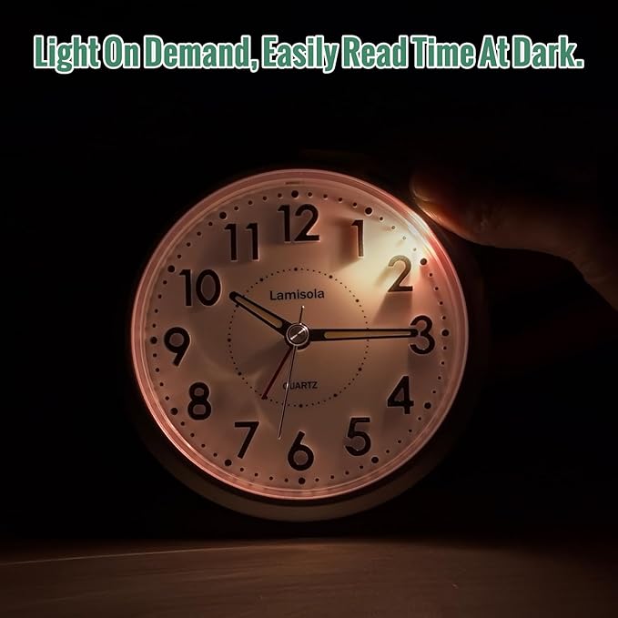 4 Inch Analog Battery Alarm Clock for Seniors, Small Desk Bedside Nightstand Vintage Clock, Alarm Clocks for Bedrooms Bathroom Kithchen Home Office Decor, Large Display for Elderly, Mint