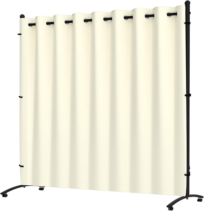 Room Divider, Curtain Privacy Screen with 360°Lockable Wheels 6FT Portable Room Divider Panel Freestanding Partition Divider Screen for Separator Wall Divider Bedroom Office (White)