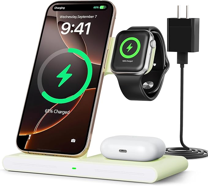 2026 Wireless Charger for Apple and Android Charging Station,3 in 1 Fast Max Charging for iPhone 16 15 14 13 12 Pro Max Plus, Apple Watch Series & Air pods 4 3 2 Pro, Android Samsung Galaxy Series