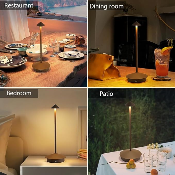2 Pack LED Rechargeable Cordless Table Lamps,Portable Outdoor 5000mAh Battery Operated Table Light Touch Control 3 Color Dimmable Table Lamp for Patio/Cofee/Restaurant/Camping/Dining/Bedroom-Brown