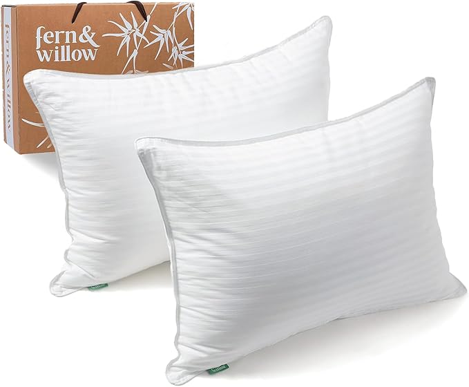 Fern and Willow Premium King Size Bed Pillows - Set of 2, 36"x20" - Luxurious Ultra-Soft Cooling Pillow - Hotel Quality, Down Alternative Fill, Medium Firm Support for Side, Back & Stomach Sleepers