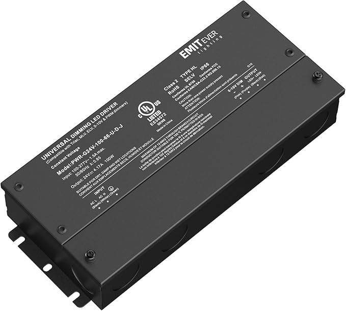 EMITEVER Dimmable Led Driver, 100W AC 100V-277V to DC 24V Transformer, 5-in-1 Dimming: ELV/MLV/TRIAC / 0-10V / 1-10V / 10V PWM/Potentiometer, Waterproof IP67 and UL Listed
