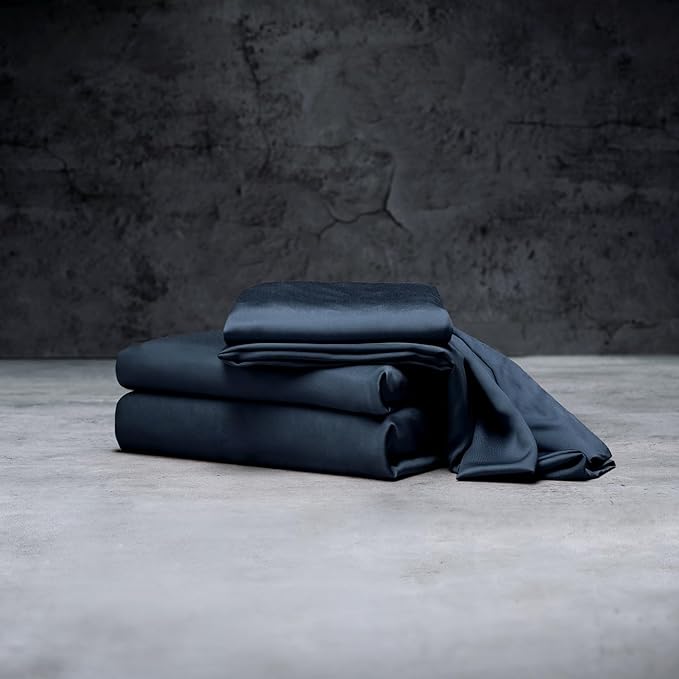 LUXOME Luxury Sheet Set | 100% Rayon (Viscose) from Bamboo | Queen Size - Navy | Deep Pockets | 4-Piece Set (Fitted, Flat, 2 Pillowcases)