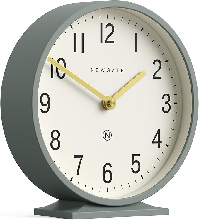 NEWGATE® Q Mantel Clock | Modern Classic Round Mantel Clock | Asparagus Green | Contemporary Style for Mantel, Desk, Table, Shelf or Bedside