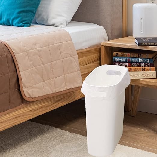ROYFACC Small Trash Can Plastic Bathroom Wastebasket 3.2 Gallon Slim Garbage Container Bin with Handle for Home Kitchen Bathroom Bedroom Office, 2 Pack (White)