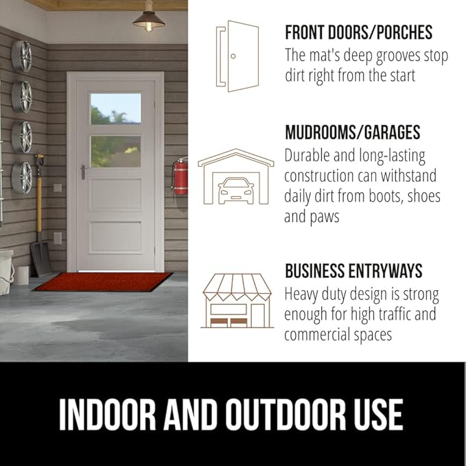 GORILLA GRIP Waterproof Traffic Guard Door Mat, 2 Pack Heavy Duty Entryway Mats, Strong Rubber Back Commercial Utility Rugs for Office Hallway, Garage Floor and Home, Low Profile Carpet, 29x17, Red