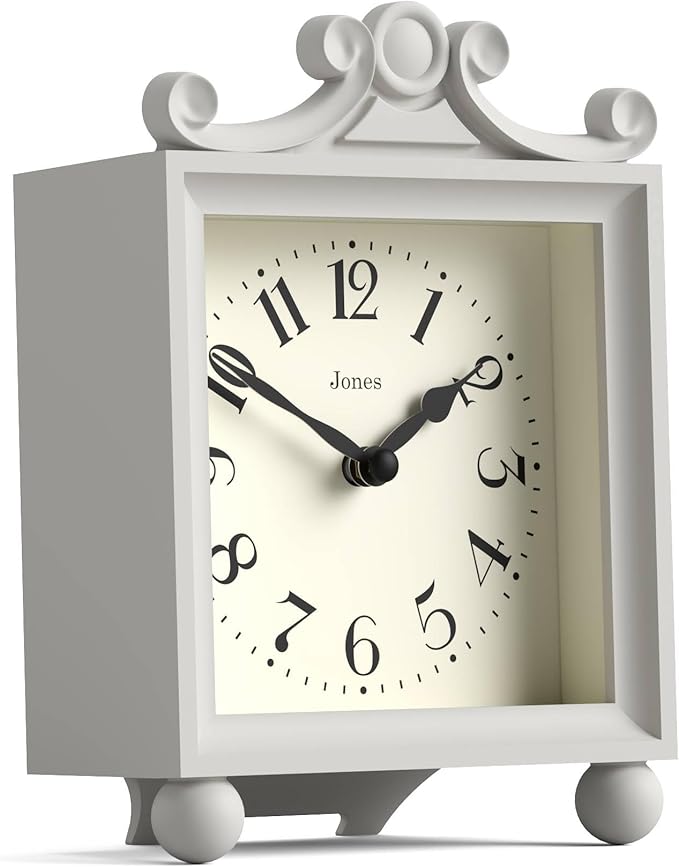 JONES CLOCKS® Parlour Mantel Clock | Classic Carriage Clock | Pale Gray | Elegant Square Decorative case, Perfect for Mantel, Shelf, Table or Bedside