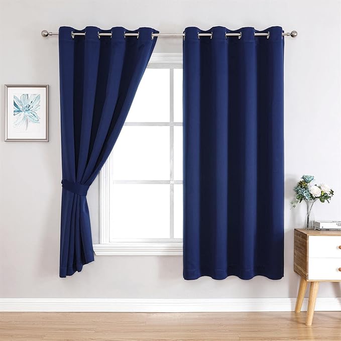 MIUCO 2 Panels Room Darkening Thermal Insulated Grommet Window Blackout Curtains for Bedroom 63 Inches Long Navy Blue